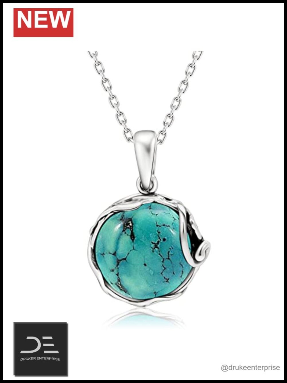 925 Sterling Silver Turquoise Pendant Necklace